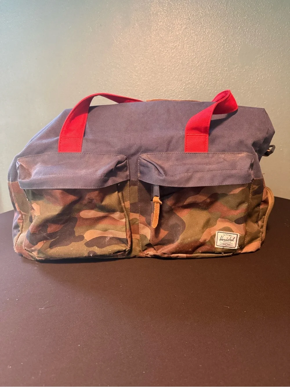 Herschel Camo Canvas Weekend Duffel - Green/Red